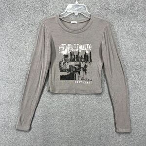 Garage Y2K Top Youth Small Gray Long Sleeve City Skyline stretch sweater